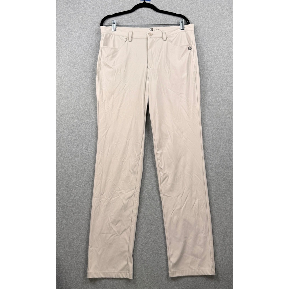Graham Luxe Golf Pants Mens 34x32 Stone Beige Nylon Stretch Tech Trousers Chino